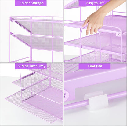6-Tier Letter Tray Paper Organizer, Desk Organizers and Accessories, Desktop File Organizer, Office Desk Accessories for Office Supplies(Purple)