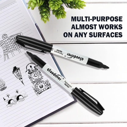 cloudriver Permanent Markers, 148 Pack Black Permanent Markers Set, Fine Point, Bulk Permant Markers Work on Wood, Plastic, Metal, Stone, Glass