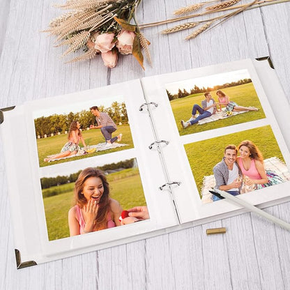 Vienrose Photo Album Self Adhesive 60 Pages Hardcover with DIY Scrapbooking Kit 3 Rings Paper Scrapbook for Lover Friends Kids Wedding Pink