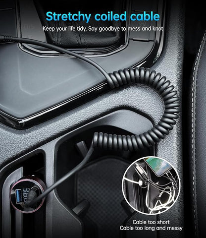 PRAKIE Coiled USB C Cable Fast Charging for Car 3FT/5FT, USB A to USB C Cable, Type C Charge Cord USB-C Charging Cable Compatible with iPhone 17/16/15/Samsung Galaxy S20 and More USB C Devices-Black