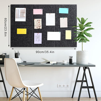 Large Cork Board 36" x 24", 6 Pack Felt Wall Tiles with 30 Pcs Pushpins, Bulletin Board with Removable Self-Adhesive Strips, Pin Boards Cork Boards for Walls Office Home Classroom Decor-Dark Gray