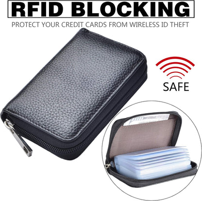 Easyoulife Genuine Leather Credit Card Holder Zipper Wallet With 26 Card Slots