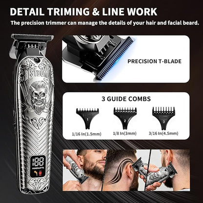 BESTBOMG Professional Cordless Mens Hair Clippers & Beard Trimmer and Electric Shavers Kits & Sets,Metal Hair Clippers Cutting Grooming Kit with Long Battery Life for Family Barber Use (Gray)