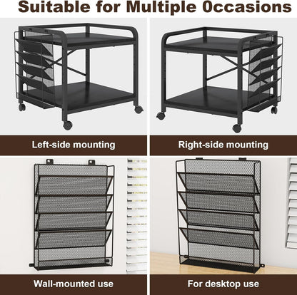 EasyCom 24"x20" Large Printer Stand with Hanging File Holder Organizer, Adjustable Height Shelf with Wheels, Under Desk Table with Storage for Printer Scanner Fax Home Office Use Black