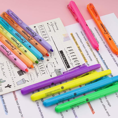 WRITECH Retractable Highlighters Assorted Colors: Chisel Tip Click Aesthetic Highlighter Marker Pens Pack Multi Colored Ink No Bleed Smear for Highlighting Journaling (12ct Neon+Pastel)