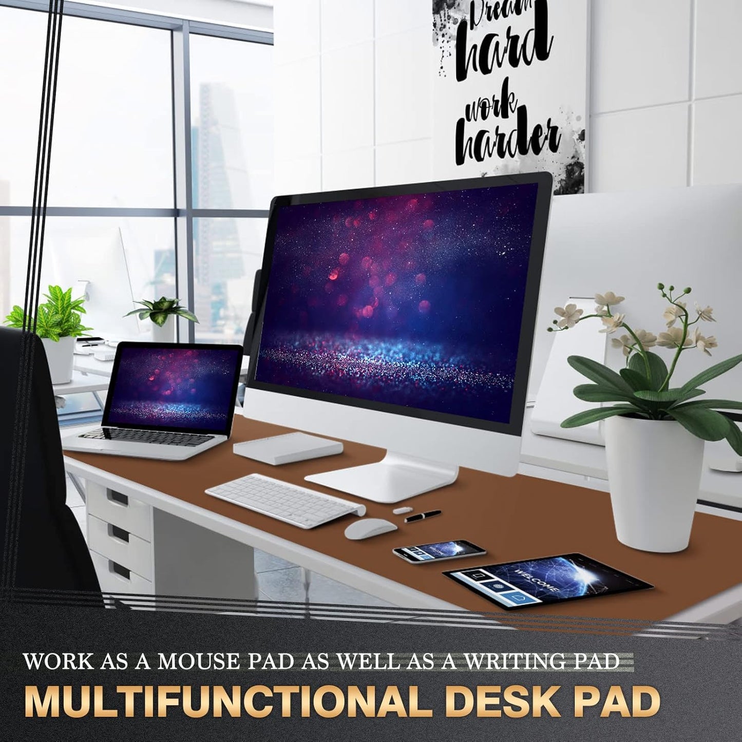 K KNODEL Large Office Leather Desk Mat, Mouse and Keyboard Pad, Computer and Laptop Mat, Desktop Protector and Cover, Writing Pad and Blotter (47.2"x23.6", Brown)