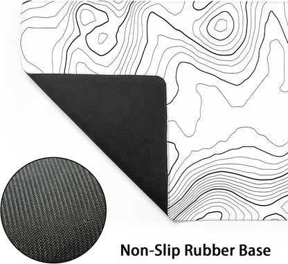 Topographic Contour White Gaming Mouse Pad XL Topo Geographic Map Lines Extended Large Mouse Pad Big Desk Mat Non-Slip Rubber Base Stitched Edge Long Keyboard Playmat for Desk Computer,31.5×11.8 in