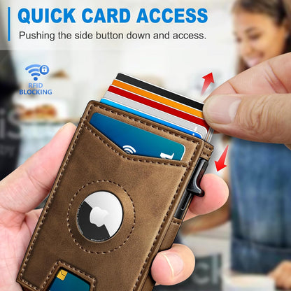 Airtag Wallet for Men,with Money Clip Gift Boxed,Slim Front Pocket Wallet RFID Blocking Metal Case Smart Pop-up Credit Card Holder in Magnetic Leather Flip