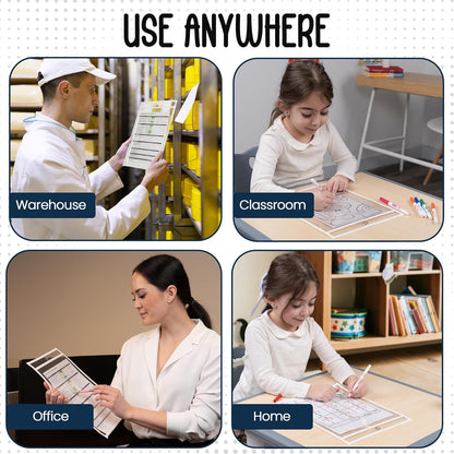 Essex Wares - 5 Pack, White, Job Ticket Holders, 10" Wide x 13.5" Tall - Clear Plastic Shop Ticket Holders - Easy to Use, Reusable & Easy Erase Plastic Invoice Holders, Water-Resistant & Durable