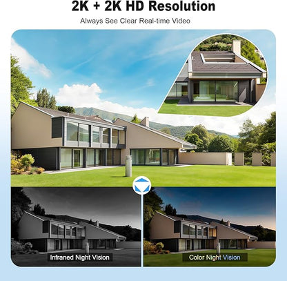 KERUI 2K Solar Security Cameras with Dual Lens Wireless Security Camera Outside with Solar Panel 360° View Pan, AI Human Detection, Color Night Vision,2-Way Audio with 64G SD Storage(2 Pack)