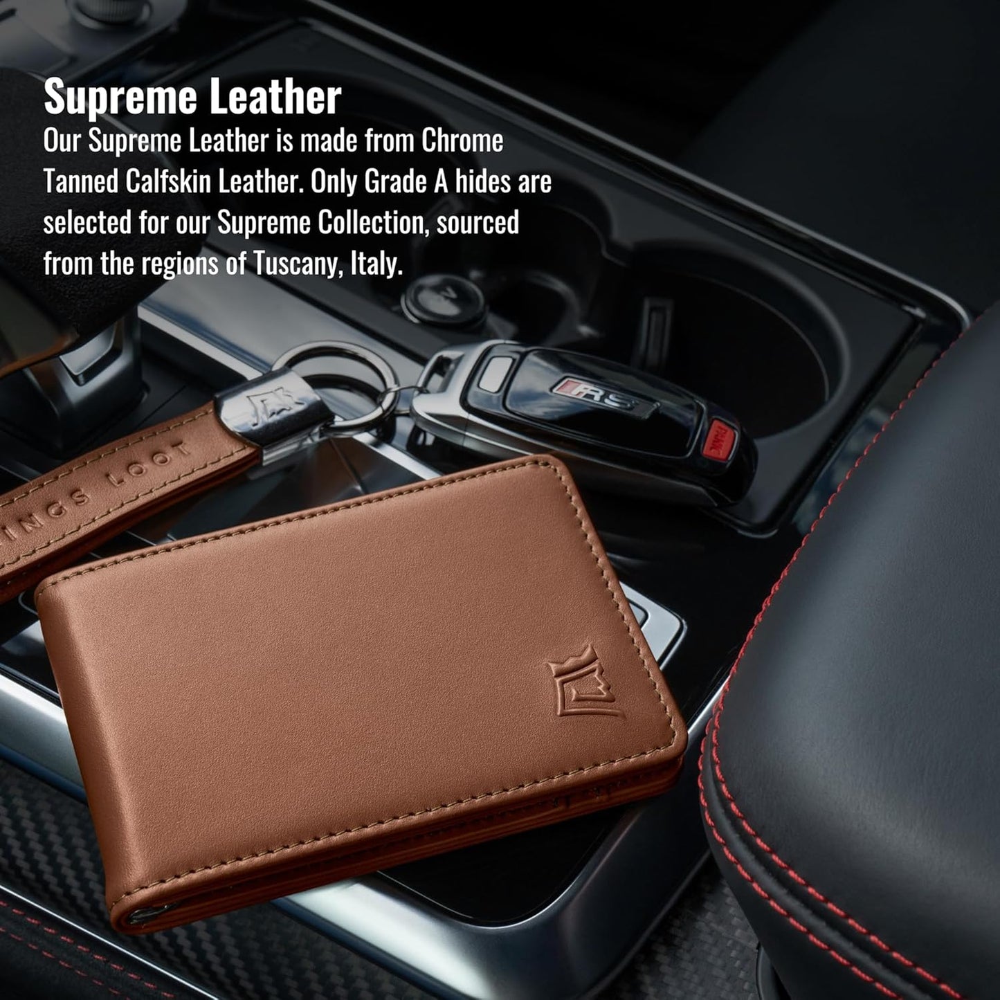 Kings Loot Wallet for Men | Minimalist Slim RFID Blocking Leather Design with Cash Pocket & Card Pull Strap | Holds 1-15 Cards | Stylish & Durable Wallets (Bourbon)