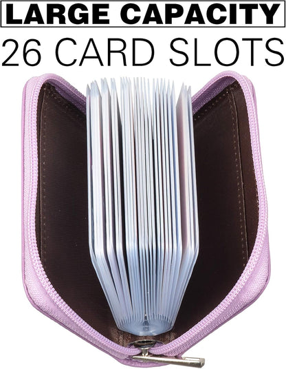Easyoulife Genuine Leather Credit Card Holder Zipper Wallet With 26 Card Slots