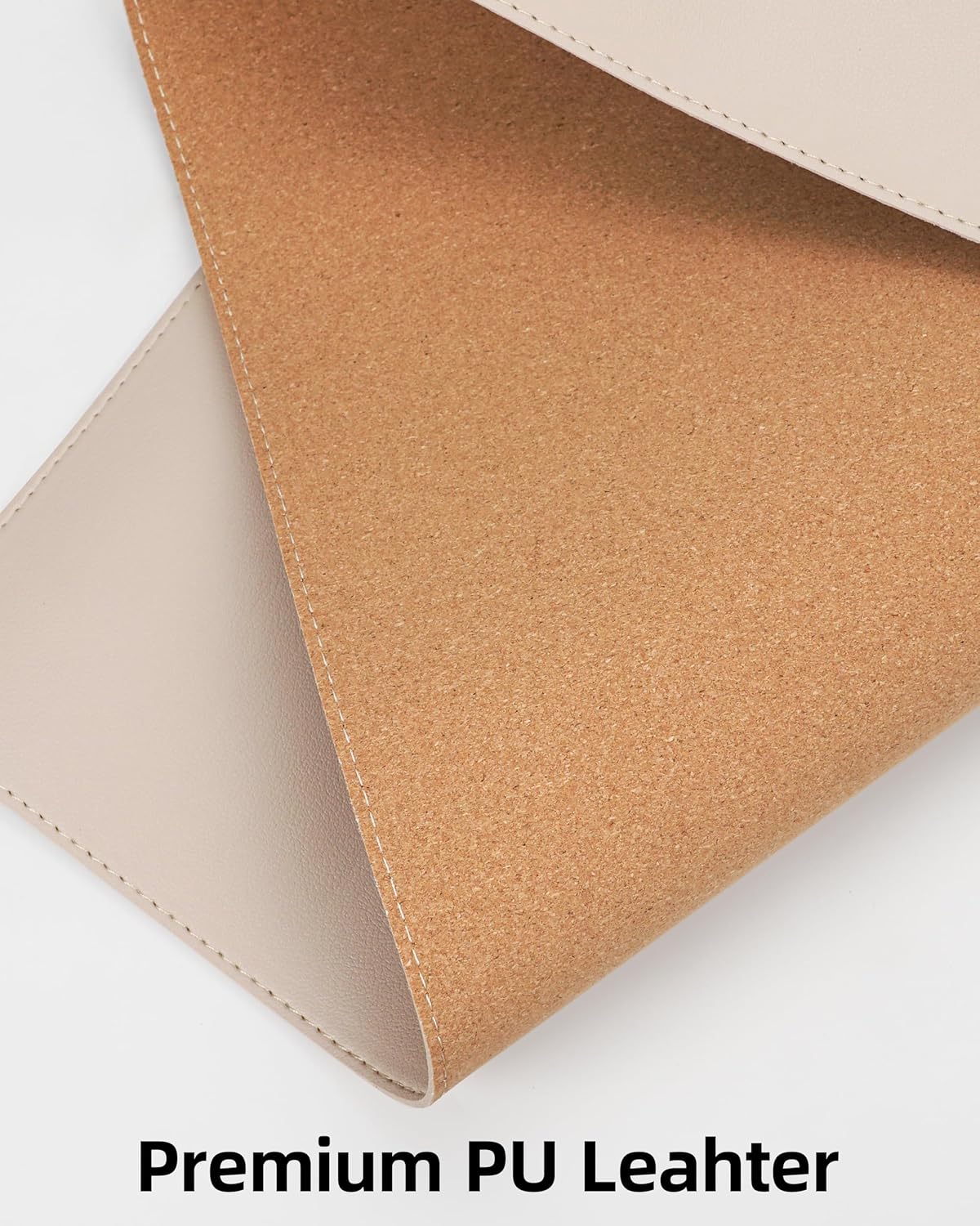 Extra Large Desk Pad Mat - Waterproof Mouse Pad & Desk Protector, Non-Slip XXL PU Leather Gaming Mat for Keyboard/Mouse, Stitched Edge with Ergonomic Support, 55"x24" (Beige)