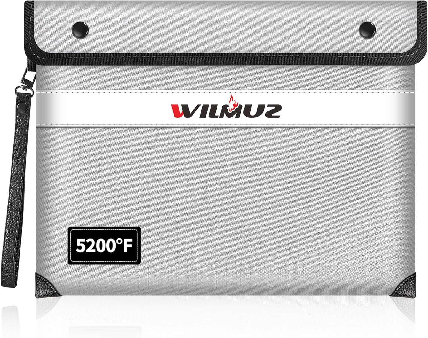 Fire Proof Bag For Documents,5200°F Heat Insulated Fire Proof Pouch with Soft Leather Hand Strap,13.9x10.6 Inch Fireproof Money Bag for Cash/Documents/Valuables(Silvery)