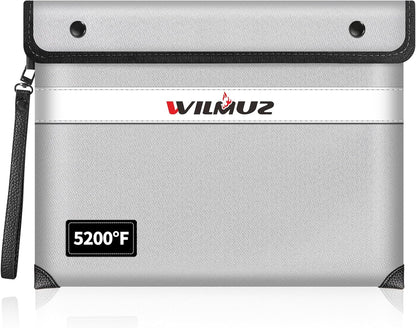 Fire Proof Bag For Documents,5200°F Heat Insulated Fire Proof Pouch with Soft Leather Hand Strap,13.9x10.6 Inch Fireproof Money Bag for Cash/Documents/Valuables(Silvery)