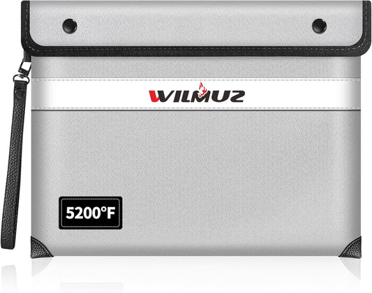 Fire Proof Bag For Documents,5200°F Heat Insulated Fire Proof Pouch with Soft Leather Hand Strap,13.9x10.6 Inch Fireproof Money Bag for Cash/Documents/Valuables(Silvery)