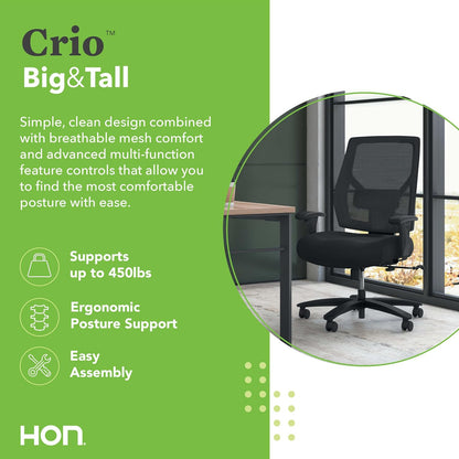 HON Crio Big and Tall Office Chair, 450lbs Weight Capacity, Extra Wide Desk Chair, Heavy Duty Tilt Recline, Swivel Wheels, Comfortable for Long Hours