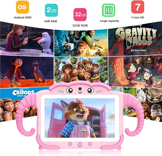 Kids Tablet 7IN Tablets for Kids 3-7, Tablet for Toddlers with Educational Games, 32GB Toddler Tablets for Children with Learning Apps, WiFi, Touch Screen, Shock Proof Case, Gift for Toddler Boy Girl