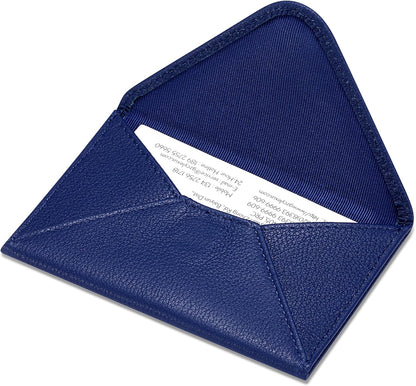 HISCOW Envelope Business Card Case with Magnet Closure - Italian Calfskin (Blue)