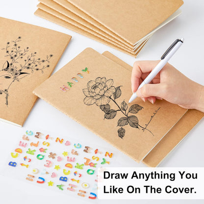 feela 15 Pack Blank Kraft Notebooks, Unlined Sketchbook Note Pad Travel Journal for Drawing Doodling Writing, Journal Bulk For Women Kids Students Office School Supplies, A5, 60 Pages, 8.3” X 5.5”