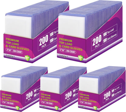 1000 Packs Card Sleeves Top Loaders for Cards,3"X4" Baseball Card Protectors Toploaders,Hard Plastic Card Holder for Trading Sports Football Game Cards (500 Hard Sleeves+500 Penny Sleeves)