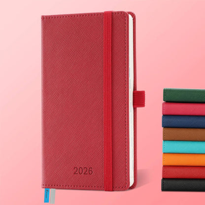Weekly Monthly 2026 Planner (Jan.26-Dec.26),6.5"x3.75",12 Months Agenda Plan with Month Tabs & Pocket,Expenses/Note Pages, Appointment Book Calendar with Hardcover Vegan Leather Cover,Red