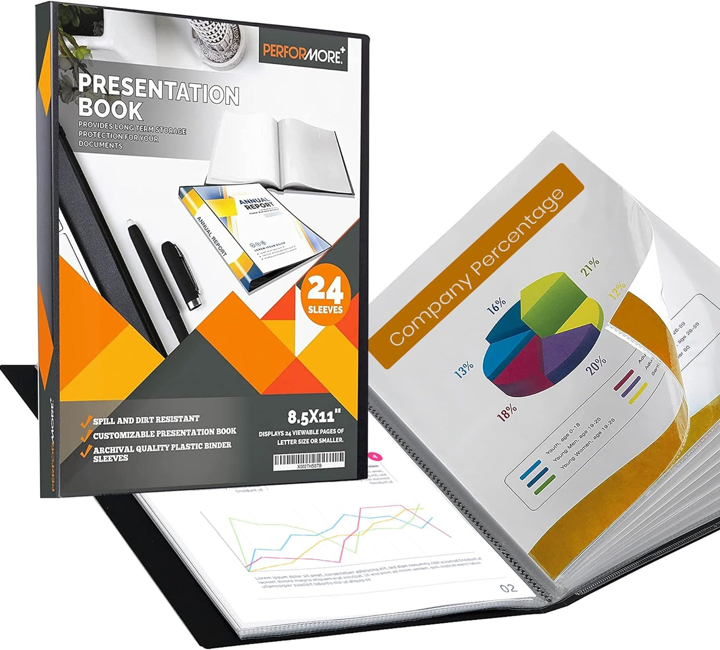 PERFORMORE Presentation Folder, 24 Pocket Presentation Display Book (Black) with Plastic Sleeves, 48 Pages Capacity for 8.5" X 11" Sheet Size Paper, Portfolio and Sheet Protector Binder (2)