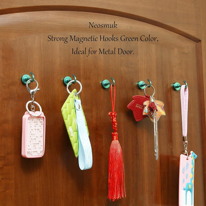 Neosmuk Green Magnetic Hooks,30lb Heavy Duty Earth Magnets with Hook for Refrigerator, Extra Strong Cruise Hook for Hanging, Magnetic Hanger for Curtain, Grill (Green, 4 Pack)