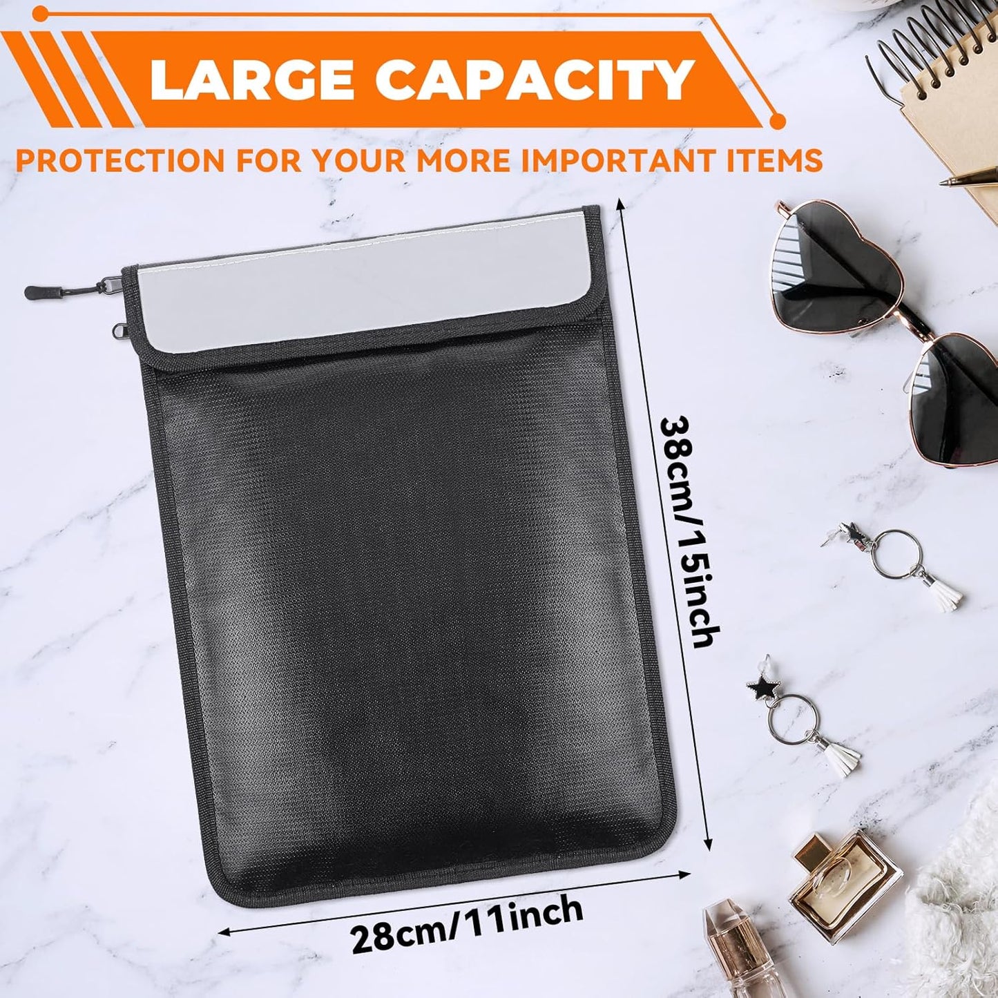 2 Pcs 5200°F Upgraded Fireproof Document Bag, Fire and Water Resistant Bag with Zipper for Documents, 15 x 11 Inch Waterproof Fireproof Money Bag for Important Document Storage Organizer(Black&Gray)