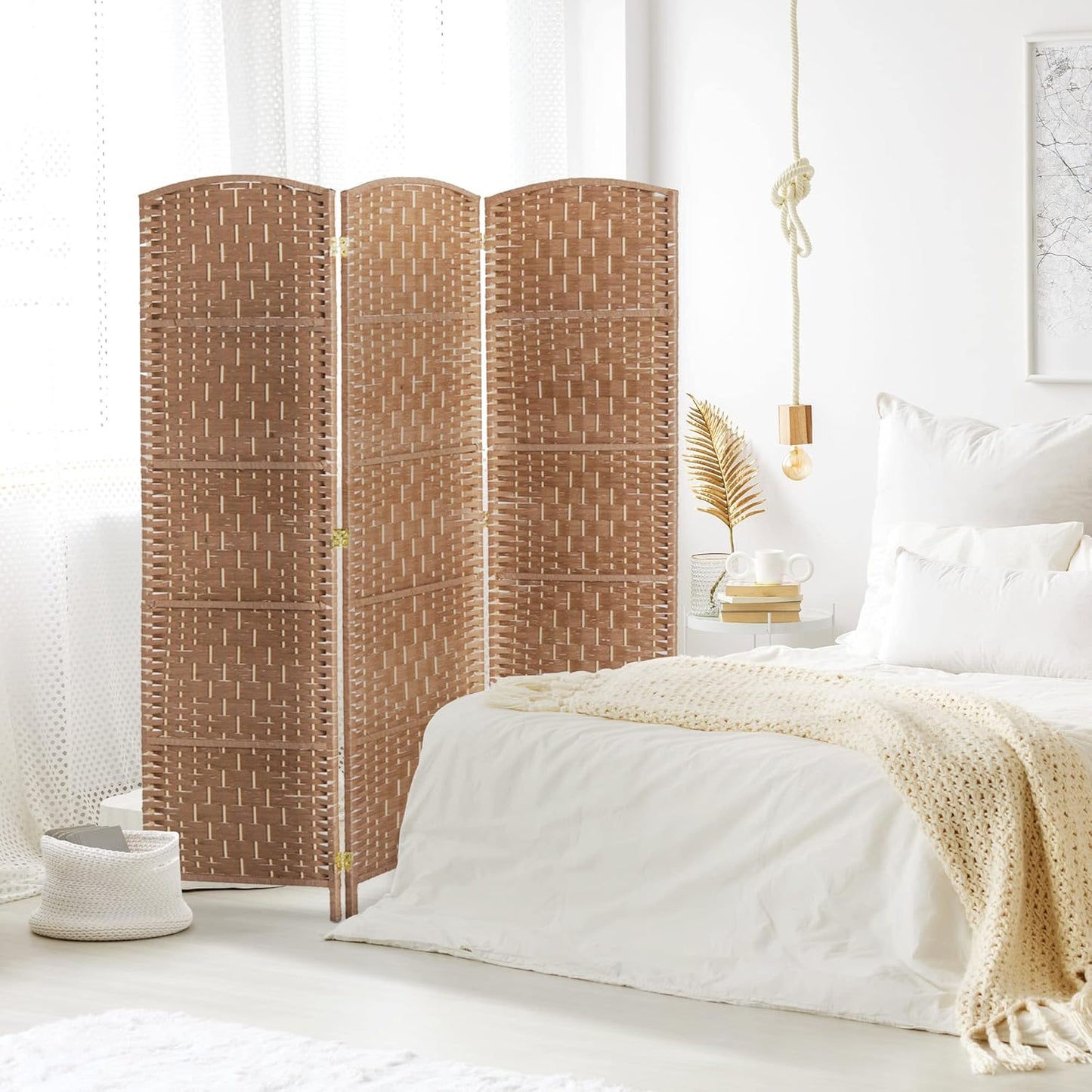NicBex Room Divider 3 Panel Room Dividers with Wicker Weave Design Partition Room Dividers and Folding Privacy Screens 6 FT Wall Divider for Office, Room Separation,53.25"W x 0.75"D x 70.75"H, Natural