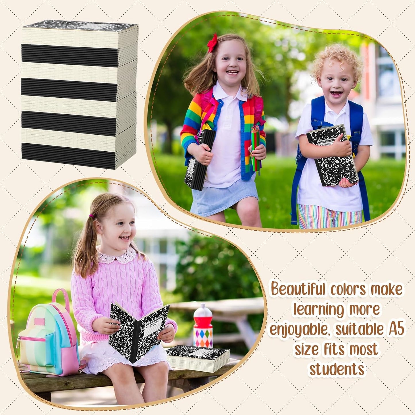 Fainne 100 Pack A5 Composition Notebooks Bulk College Ruled Composition Notebooks Marble Covers Notebook for Student Classroom Office Supplies 30 Sheet/60 Page(Black)