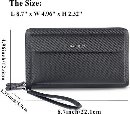 Leather Men Clutch Bag Long Wallet Purse Card Holder Case Business Large Clutch with Double Zip Handbag