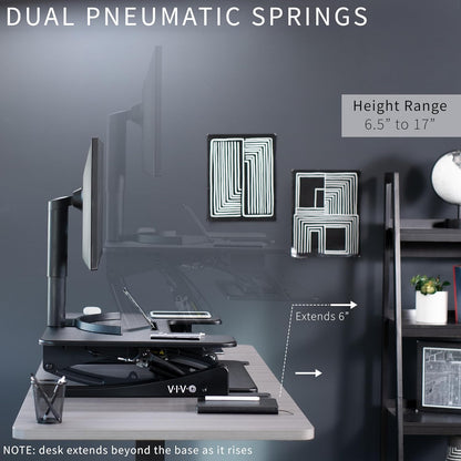 VIVO 32 inch Height Adjustable Stand Up Desk Converter, V Series, Quick Sit to Stand Tabletop Dual Monitor Riser Workstation, Black, DESK-V000VS