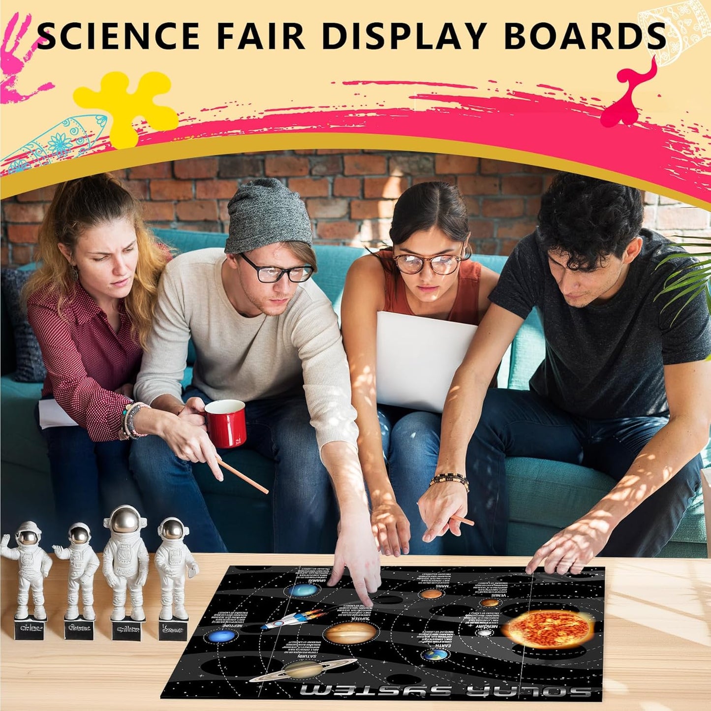 HAUTOCO 3 Pcs Small Trifold Poster Board 21 x 14 inches Tri Fold Presentation Boards Black Corrugated Project Boards for Science Fair, School Project, Event Displays, Business