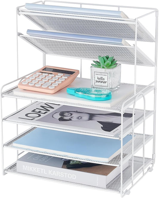 6-Tier Letter Tray Paper Organizer, Desk Organizers and Accessories, Desktop File Organizer, Office Desk Accessories for Office Supplies(White)