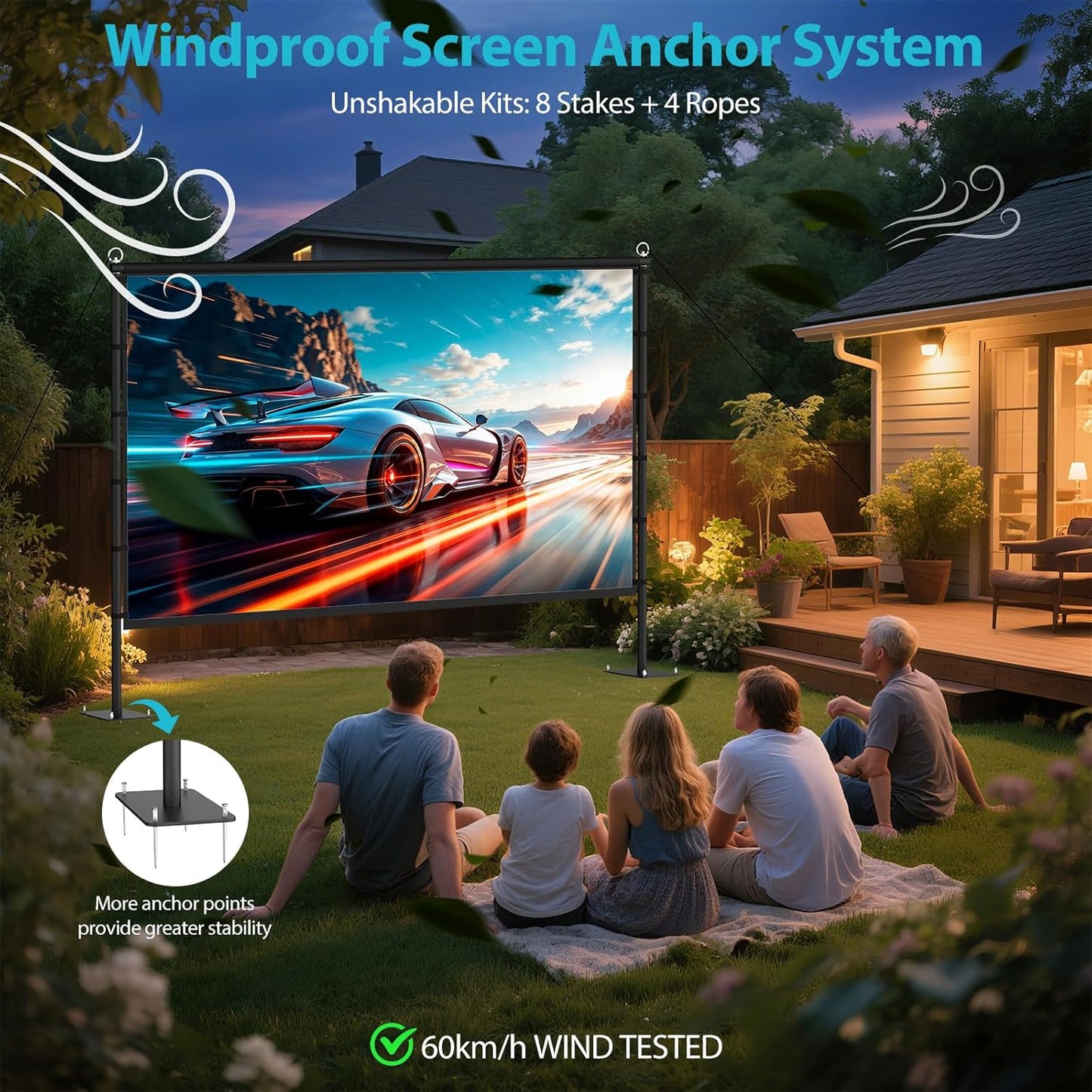 Outdoor Projector Screen with Stand - VOOPVOR 120 inch Projector Screen Portable - Lightweight Projection Screens Indoor Front/Rear - Movie Screen 16:9 4K HD with Catty Bag for Backyard Home Theater
