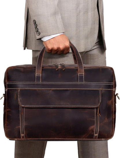 Full Grain italian Leather Briefcase for Men Top Choice Gifts Handcrafted Laptop Bag with Multiple Compartments