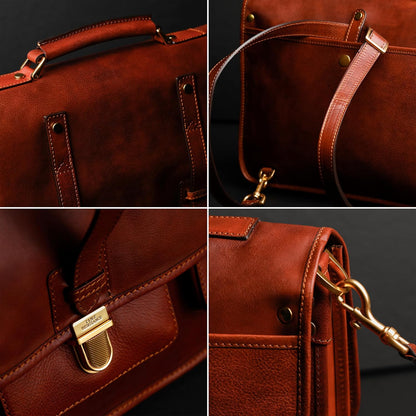 Time Resistance Leather Briefcase – Italian Handmade Leather Laptop Bag – Briefcase Convertible into Backpack