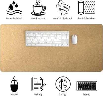 Bloss Gold Leather Desk Mat 35.4" x 15.7", Large Keyboard Pad for Desk, Desk Matt for Desktop, Waterproof Desk Pad Mat, Computer Mat for Office/Home/Decor