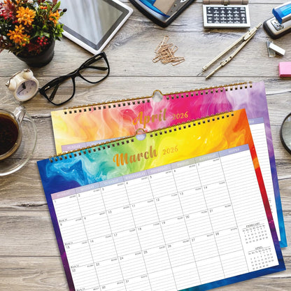 Lbylyhxc Calendar 2026 - 18 Monthly Wall Calendar 2025-2026 from July 2025 to December 2026, 14.8 x 11.5 Inches.Thick Paper includes major holidays and dedicated space for notes and important dates (Calendar 2025-2026 rainbow)