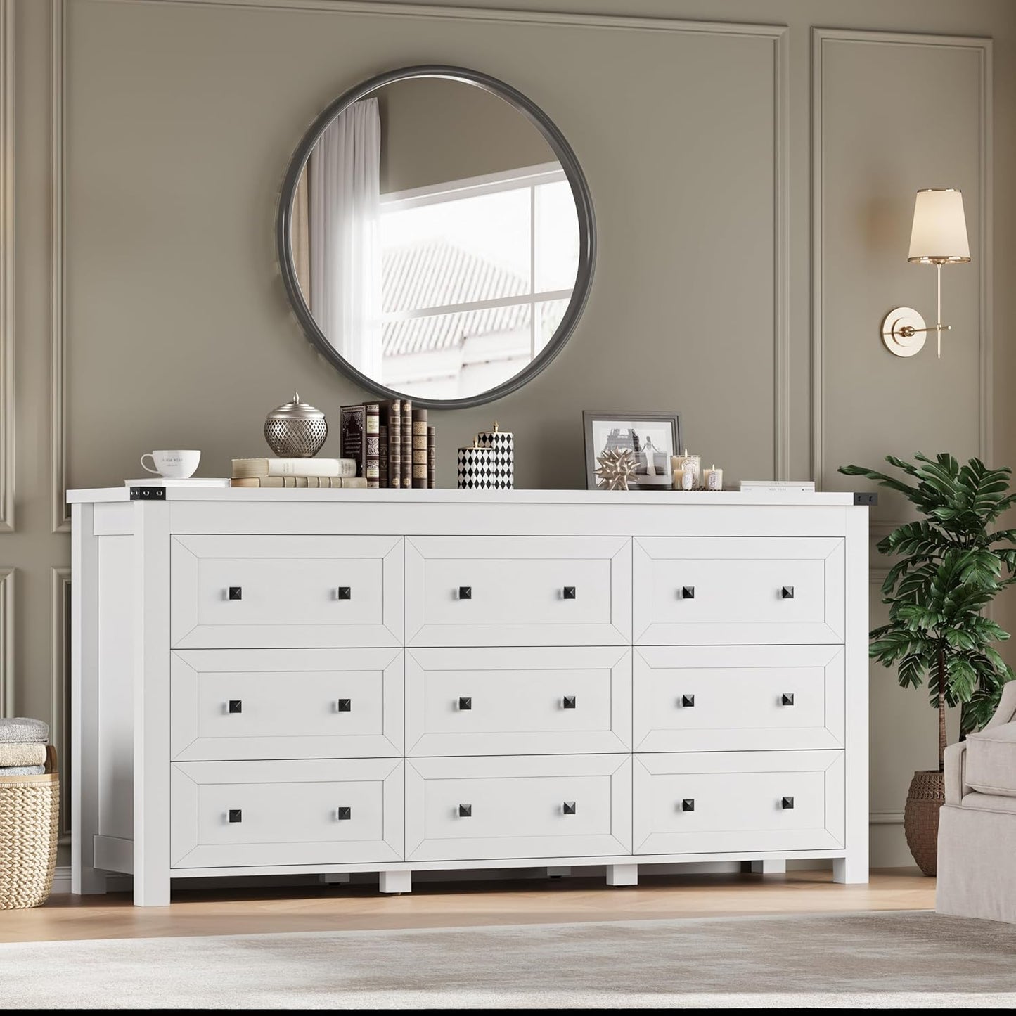 9-Drawer Dresser, Modern Wooden Storage Chest of Drawers, Dresser TV Stand, Wood Drawer Organizer with Metal Handles for Bedroom, Living Room, Hallway