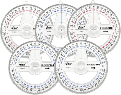 360° Protractor Pack of 5 Protactors Plastic Protractor Math Protractors Clear Protractor Ruler Drafting Tools Circle Protractor for Geometry