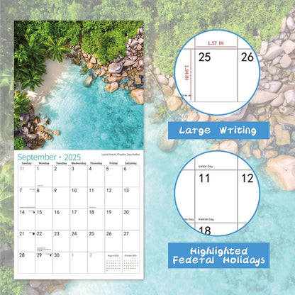 2025 Wall Calendar,Calendar 2026, July 2025 - December 2026, Wall Calendar Beaches, 12" x 24" Opened,Full Page Months Thick & Sturdy Paper for Calendar Organizing & Planning