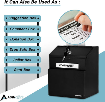 Adir Corp. Steel Suggestion/Key Drop Box (Black)