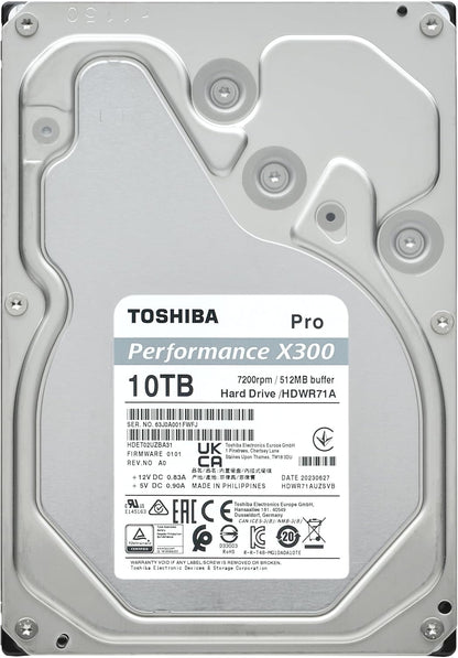 Toshiba X300 PRO 10TB High Workload Performance for Creative Professionals 3.5-Inch Internal Hard Drive – Up to 300 TB/Year Workload Rate CMR SATA 6 GB/s 7200 RPM 512 MB Cache - HDWR71AXZSTB
