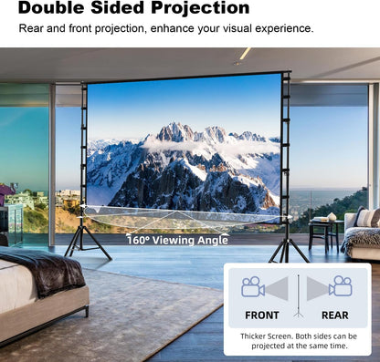 Projector Screen with Stand, Wootfairy 150 inch Portable and Foldable Projection Screen 4K HD 16:9 Rear Front Wrinkle-Free Movie Screen with Carry Bag for Indoor Outdoor Home Theater Backyard Cinema