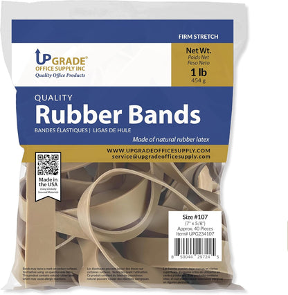 Upgrade Office Supply UPG234107 Rubber Bands, Size 107 (7 x 5/8), 40 Bands, 1 lb Bag, USA