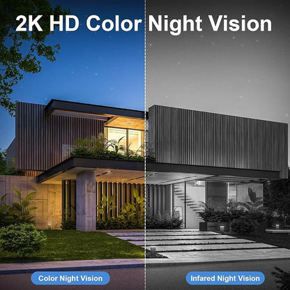 Security Cameras Wireless Outdoor, WIFI Cameras for Home Security, Wireless Outdoor Security Camera Solar Powered, 360 Camera with PTZ, PIR Sensor, 2K HD Color Night Vision, SD/Cloud, IP66 Waterproof