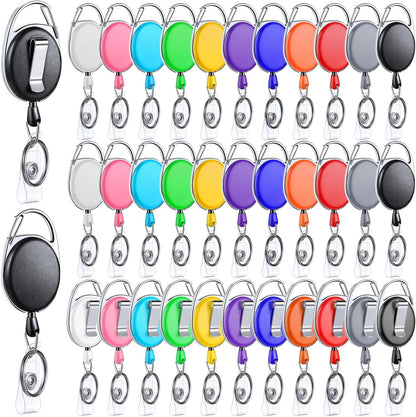 Laumoi 80 Packs Retractable ID Badge Holder Name ID Badge Reel Clips Keychain with Belt Clip and Key Ring for Office Worker Doctor Nurse Employee (Fresh Color)