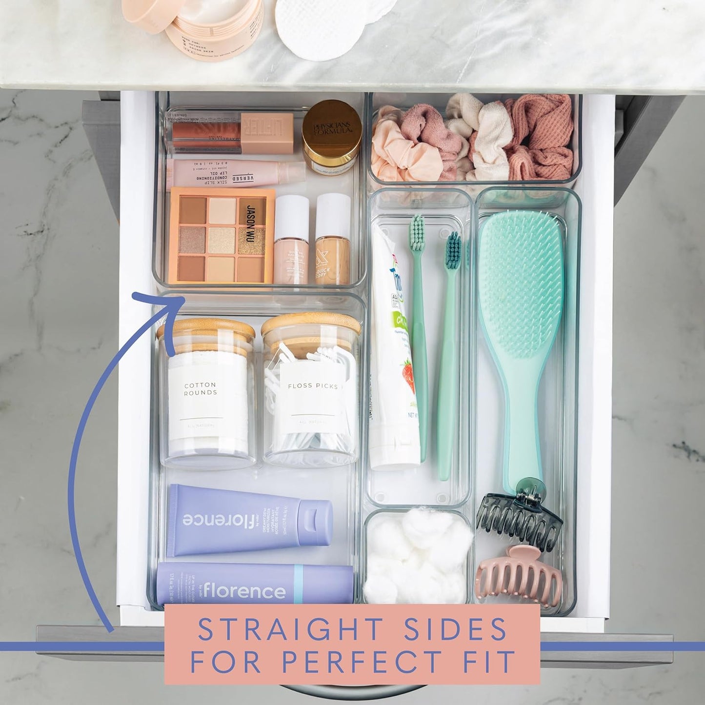 Plastic Clear Drawer Organizers. Bathroom. Kitchen, Bedroom, Utensils, Office Organizer Bins, Storage Trays. Stackable. 9" x 6" x 2" Set of 6